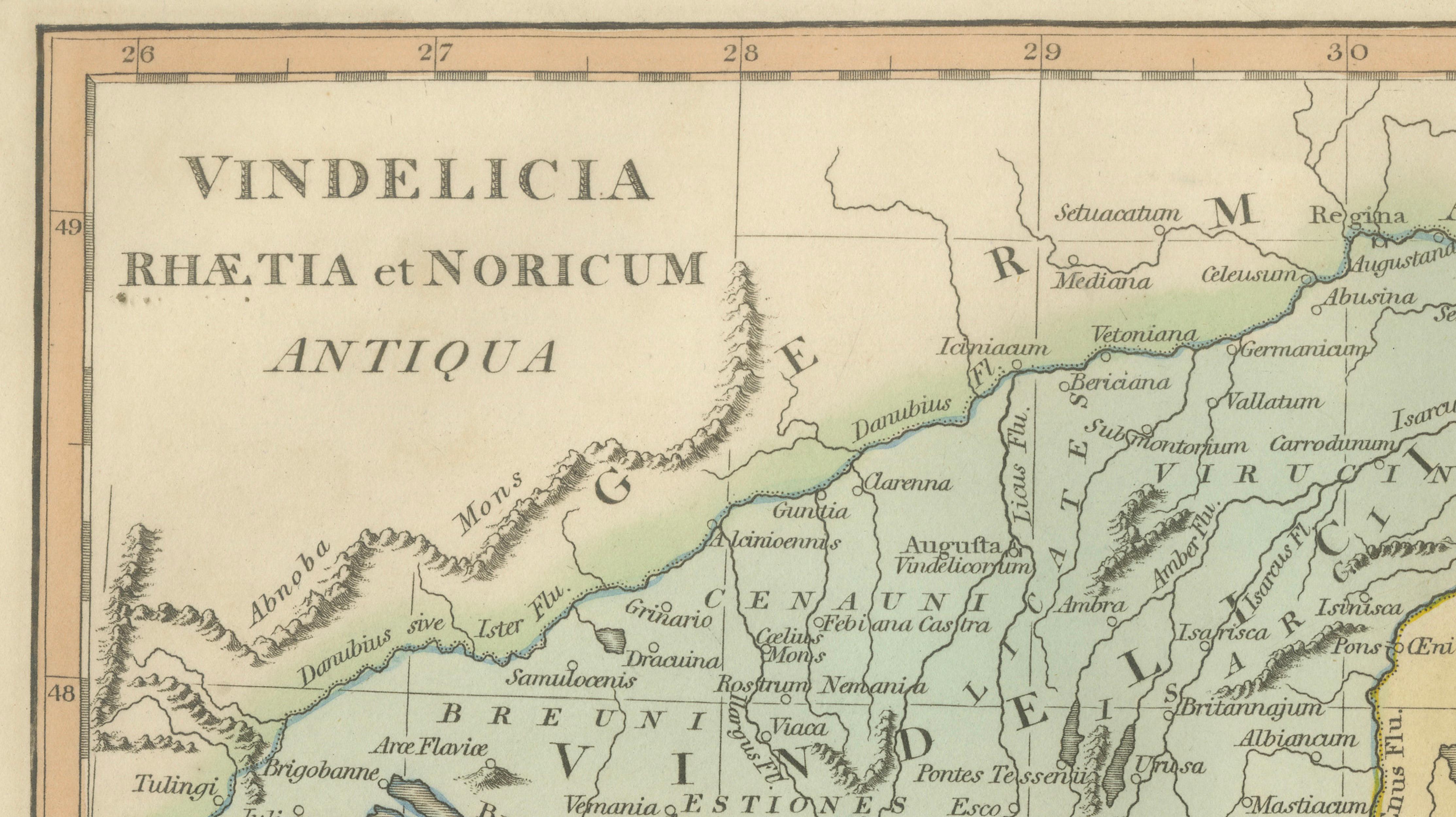 Ancient Raetia & Noricum Map — Roman Alpine Provinces, Wilkinson 1823