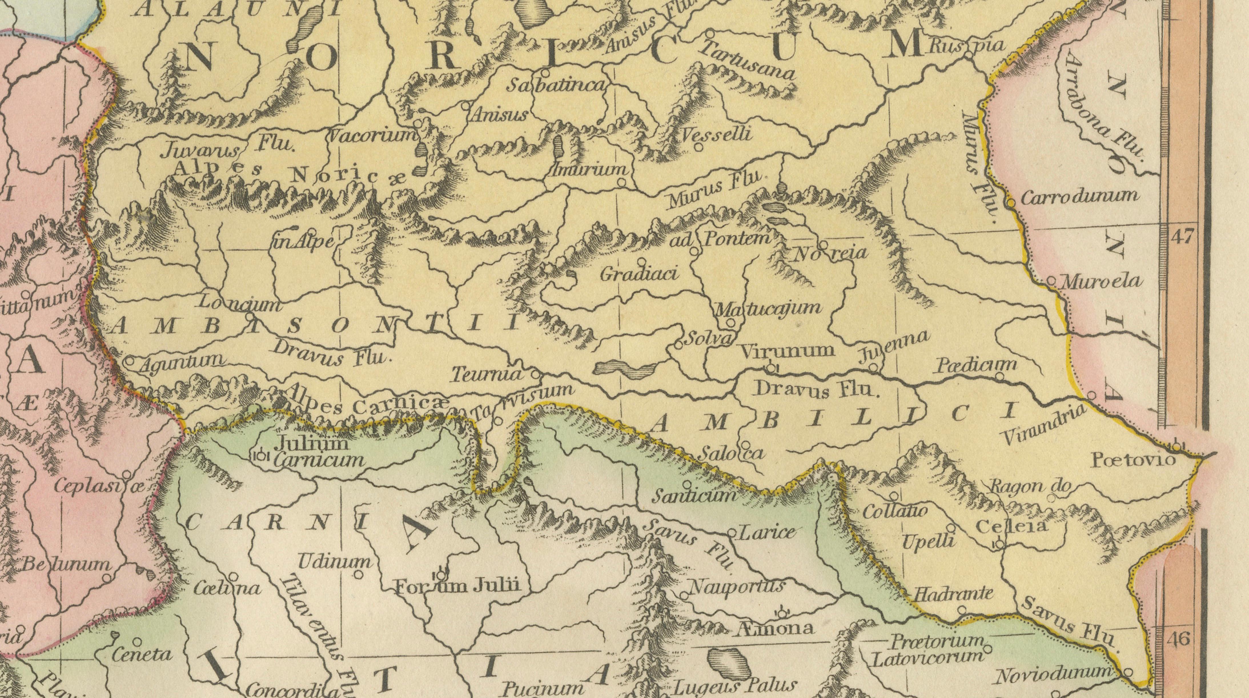 Ancient Raetia & Noricum Map — Roman Alpine Provinces, Wilkinson 1823