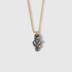 Ancient Ram's Head with Diamond Eyes, Charm Pendant Necklace, 24kt Gold and SS