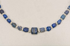 Ancient Rectangular Lapis Lazuli Beads with Granulated Silver Spacer Beads