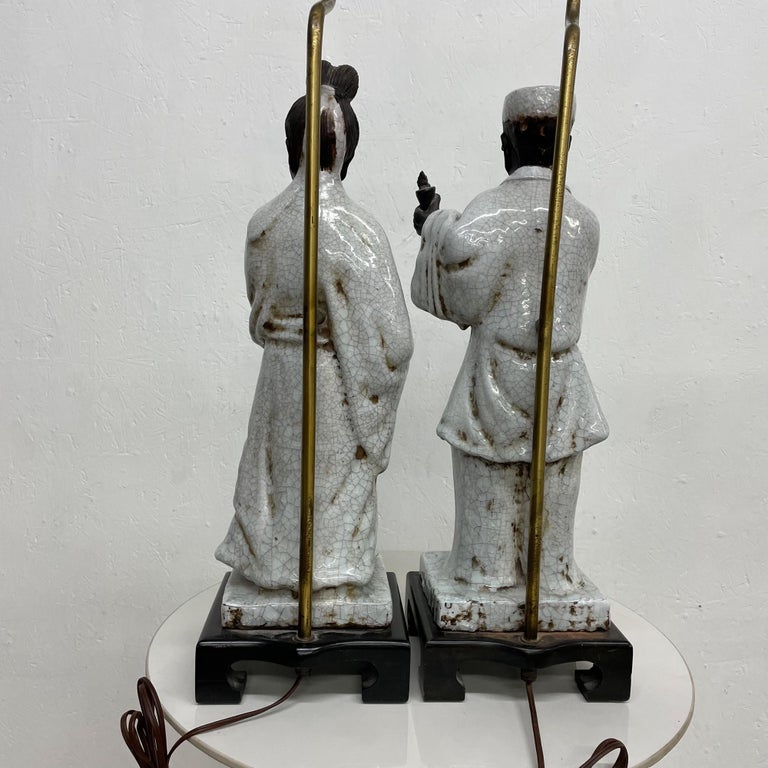 Marcello Fantoni Asian Regency Figural Table Lamps Traditional Man Woman 1950s For Sale 4