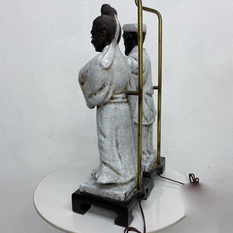Marcello Fantoni Asian Regency Figural Table Lamps Traditional Man Woman 1950s For Sale 5
