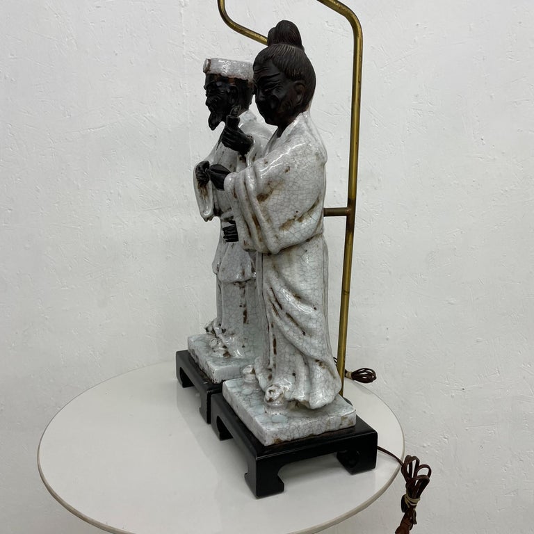 Marcello Fantoni Asian Regency Figural Table Lamps Traditional Man Woman 1950s For Sale 6
