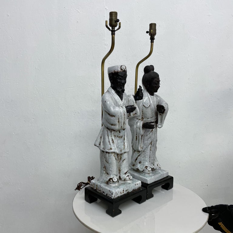 Marcello Fantoni Asian Regency Figural Table Lamps Traditional Man Woman 1950s For Sale 1