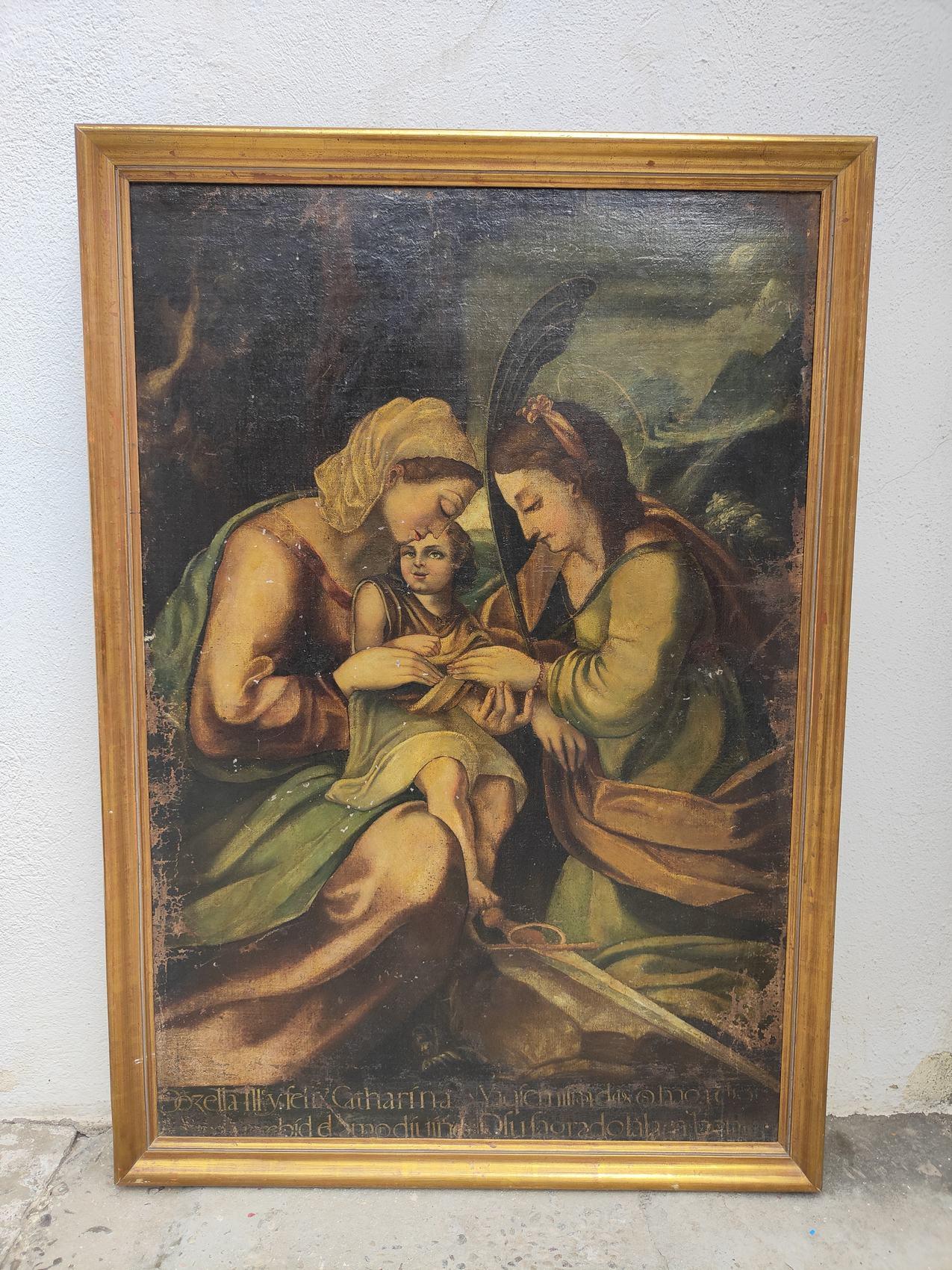 Peinture religieuse ancienne du 17e siècle
PEINTURE RELIGIEUSE DU 17E SIÈCLE. SANTA CATARINA. L'ÉCRITURE LATINE. MESURES : 116X80CM