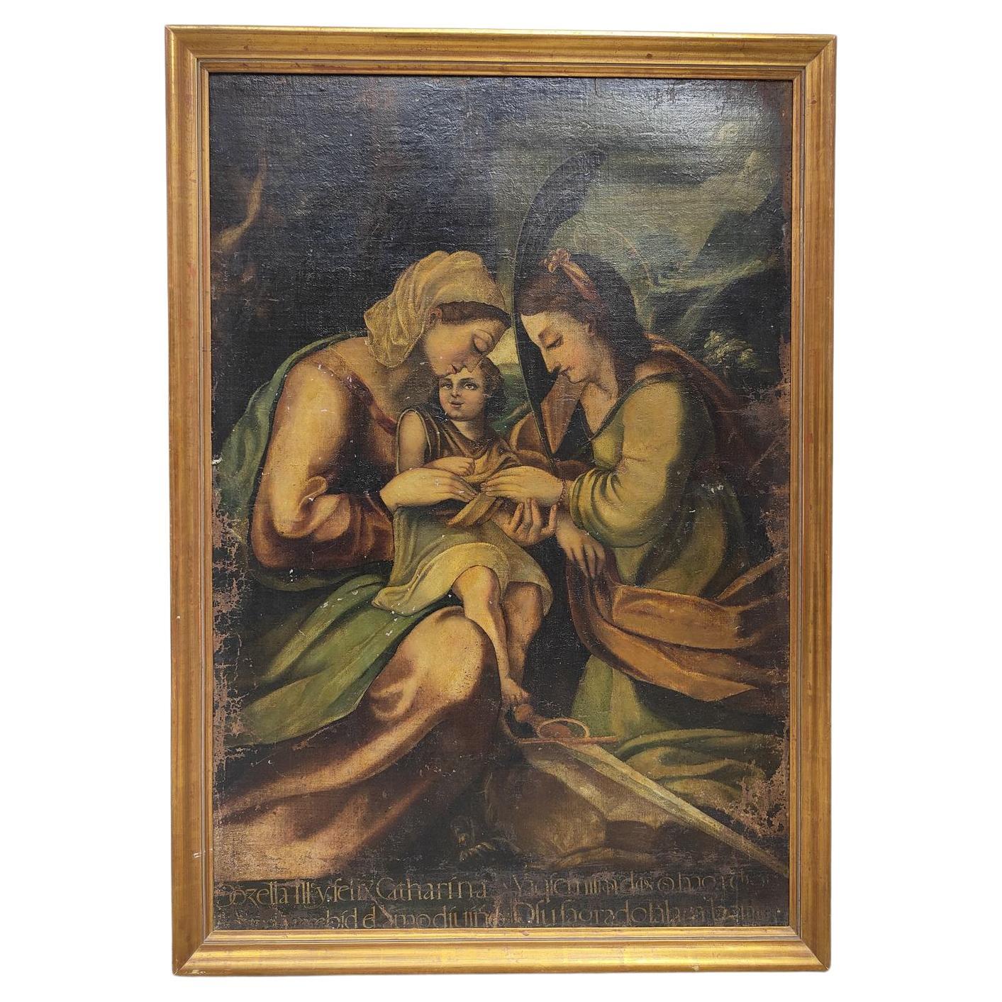 Ancient Religious Painting From The 17th Century For Sale