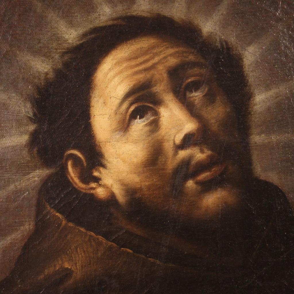 Italian Ancient Religious Painting of Saint Francis in Ecstasy from the 18th Century For Sale
