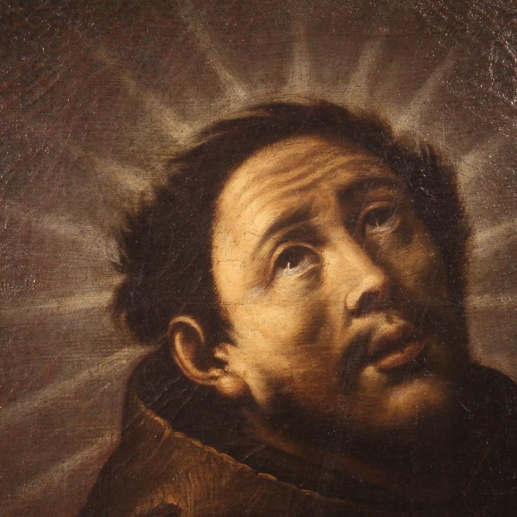 Ancient Religious Painting of Saint Francis in Ecstasy from the 18th Century For Sale 4