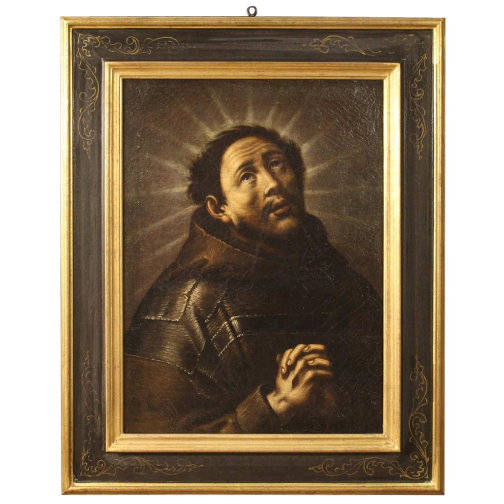 Ancient Religious Painting of Saint Francis in Ecstasy from the 18th Century For Sale