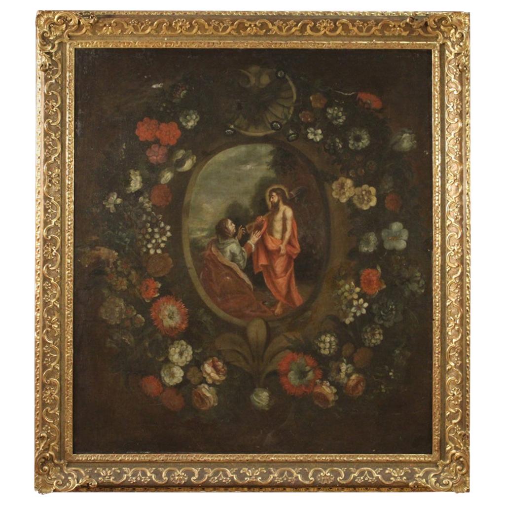 Ancient Religious Spanish Painting from the 18th Century For Sale