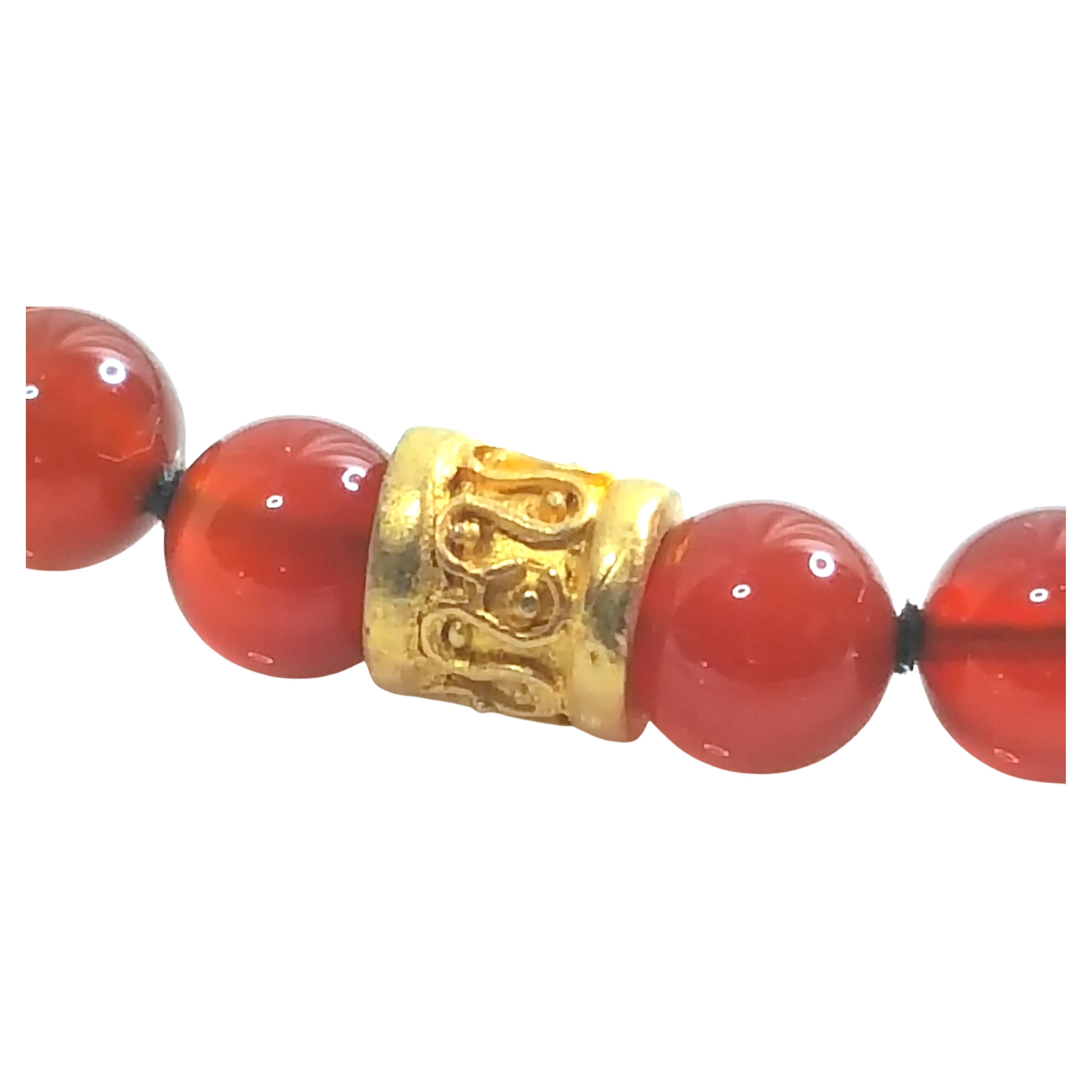 AncientRevival Gold MotifRondelles Carnelian Beads Knotted BlackSilk Necklace For Sale