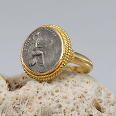 Ancient Roman 1st Century AD Goddess Victoria Coin 18K Gold Ring