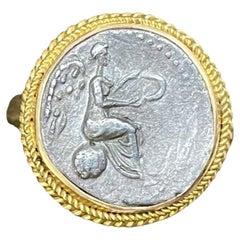 Ancient Roman 1st Century AD Goddess Victoria Coin 18K Gold Ring