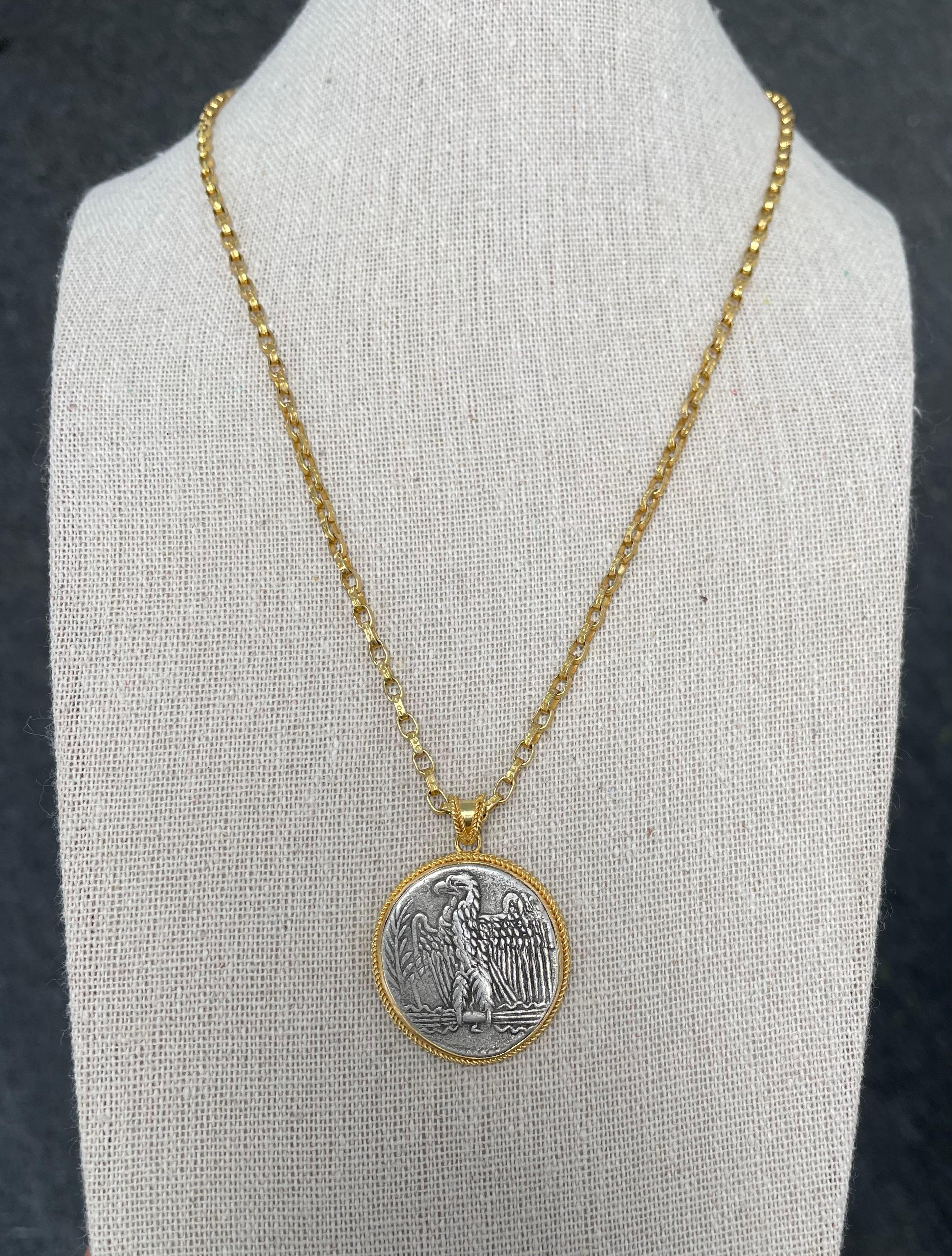 Ancient Roman 1st Century AD Nero Eagle Coin 18K Gold Pendant For Sale 2