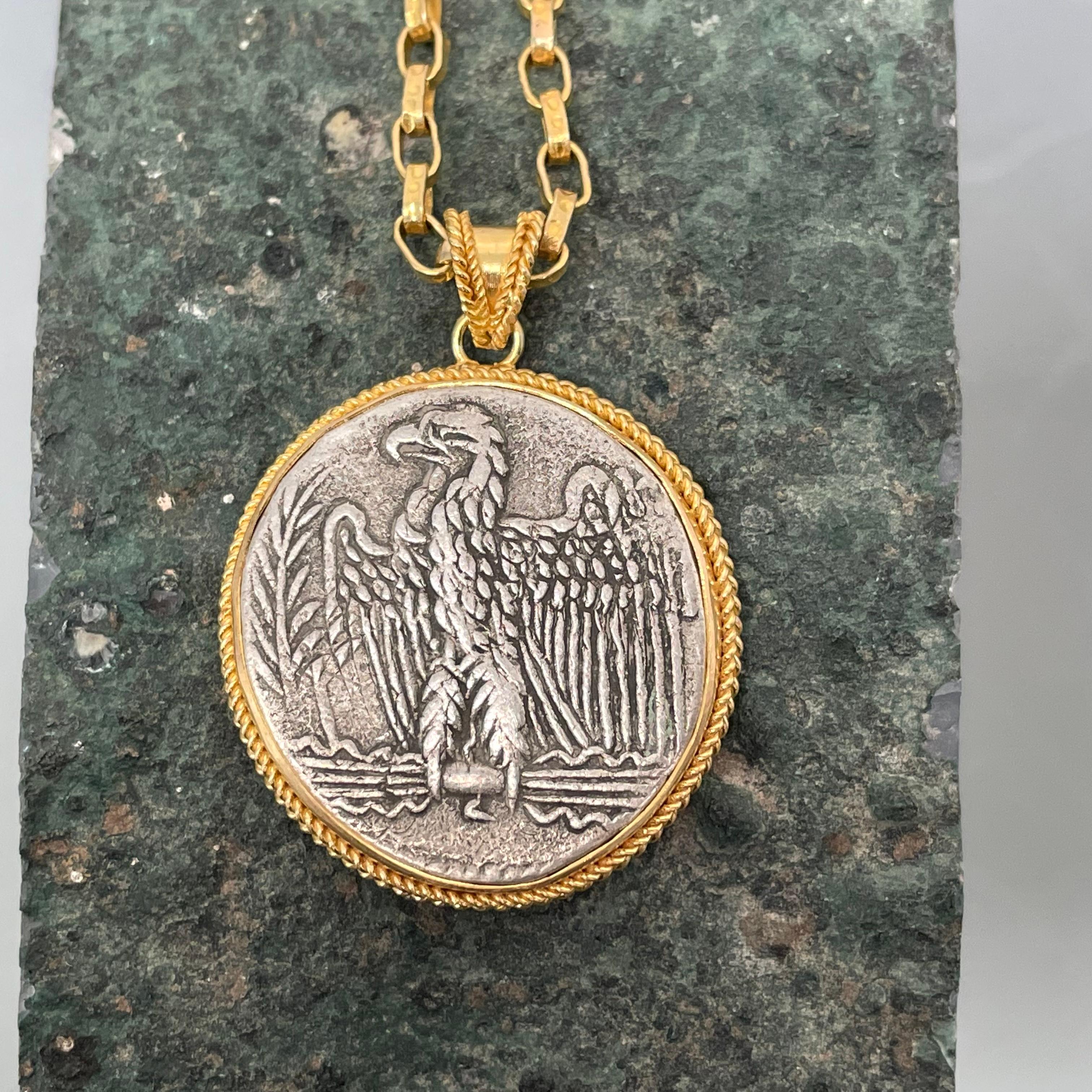 Ancient Roman 1st Century AD Nero Eagle Coin 18K Gold Pendant For Sale 3