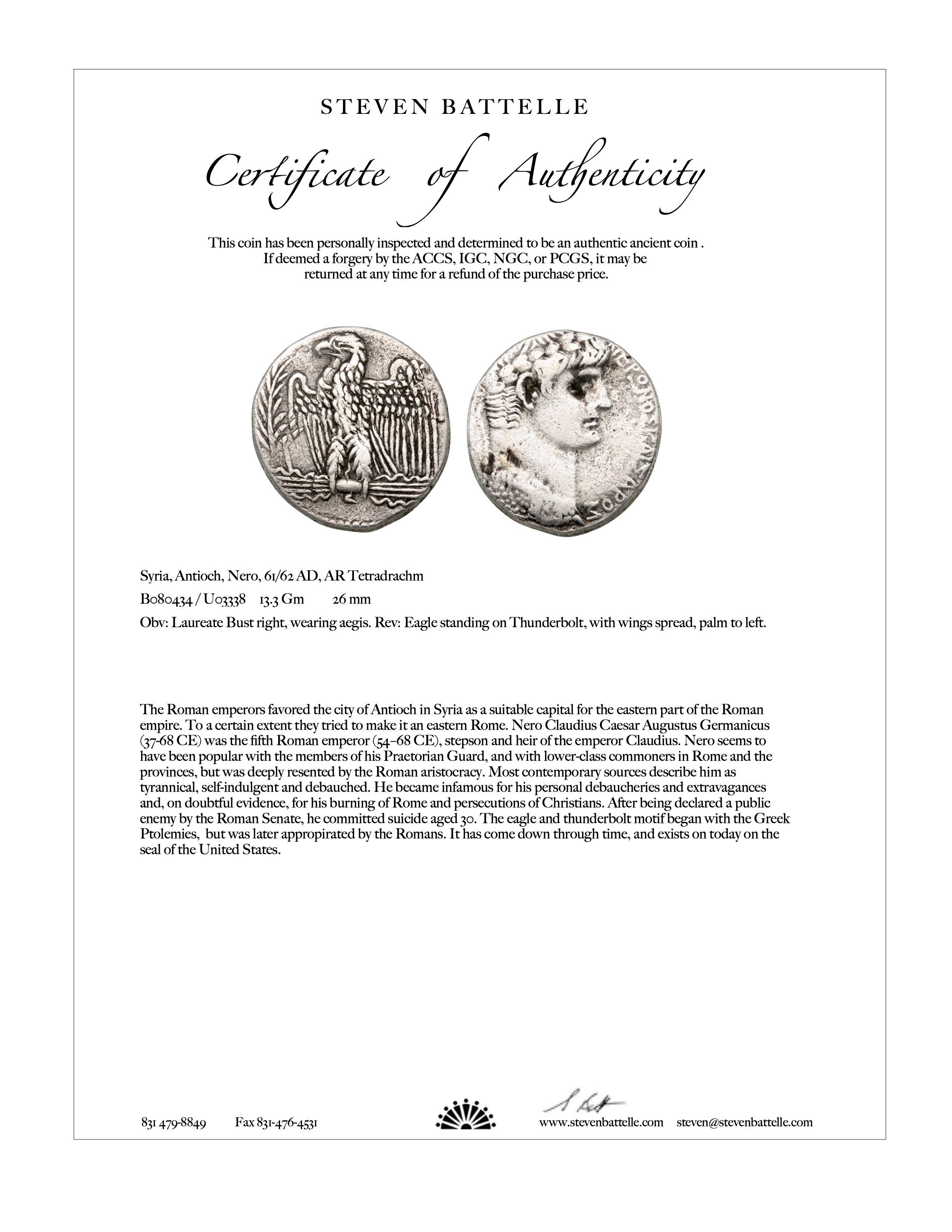 Ancient Roman 1st Century AD Nero Eagle Coin 18K Gold Pendant For Sale 4