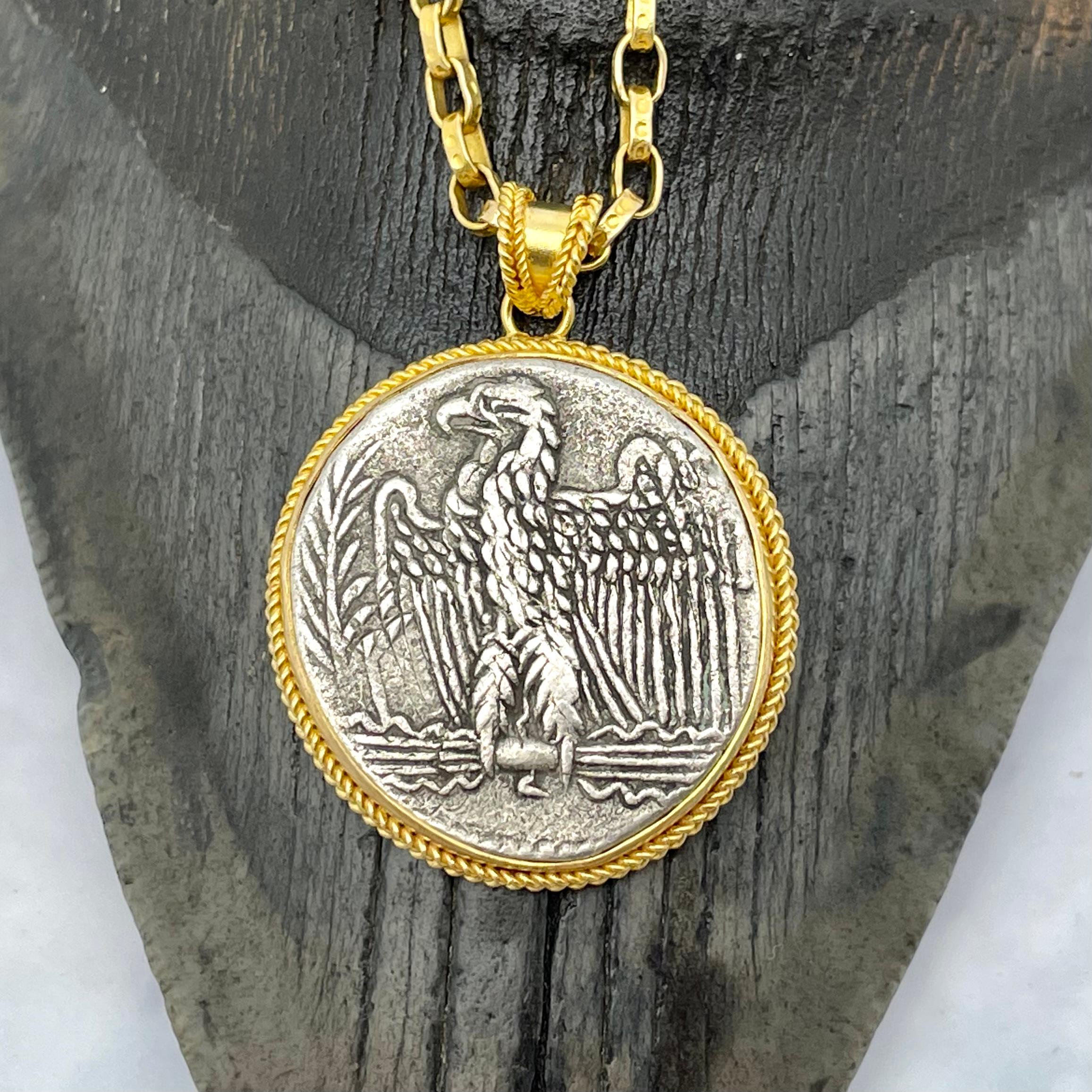 Ancient Roman 1st Century AD Nero Eagle Coin 18K Gold Pendant In New Condition For Sale In Soquel, CA