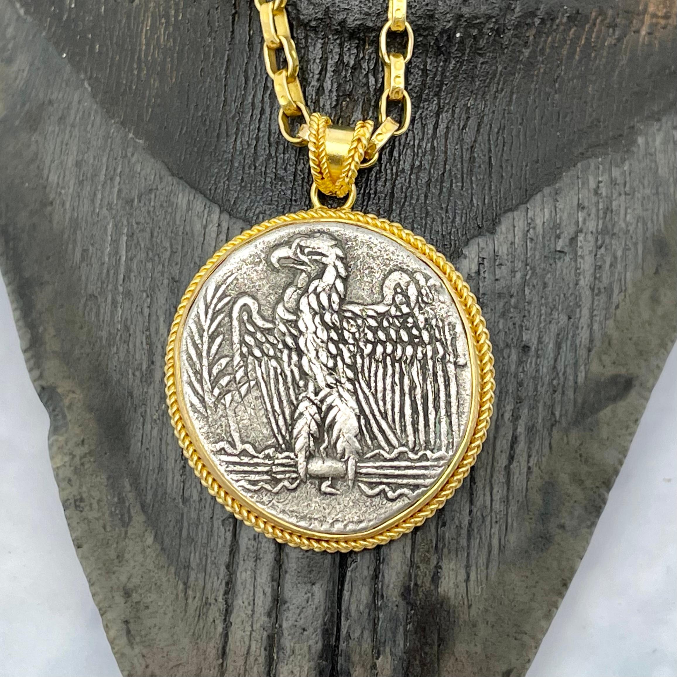 Ancient Roman 1st Century AD Nero Eagle Coin 18K Gold Pendant In New Condition In Soquel, CA