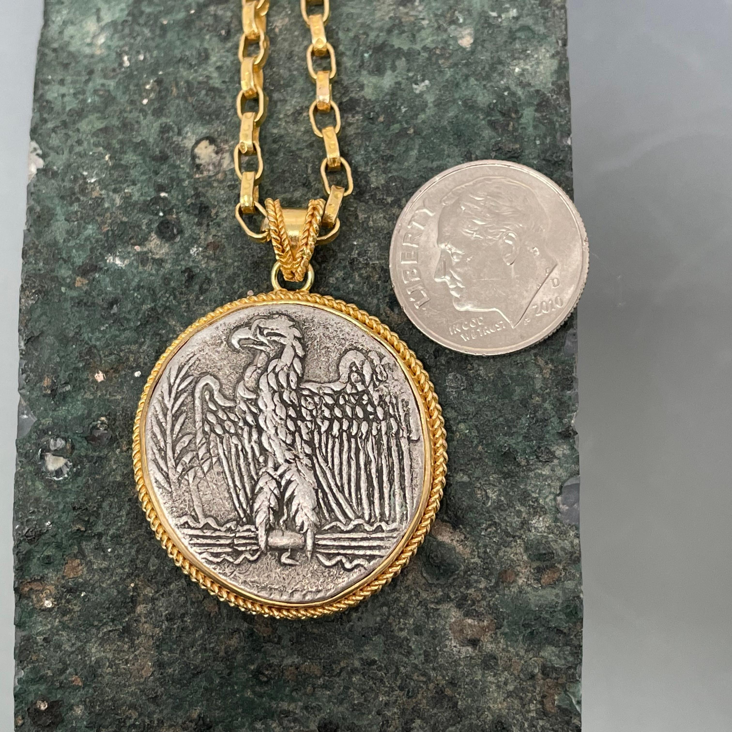 Women's or Men's Ancient Roman 1st Century AD Nero Eagle Coin 18K Gold Pendant For Sale