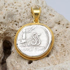 Ancient Roman 1st Century Bc Chariot Pulled by Serpents Coin 18k Gold Pendant