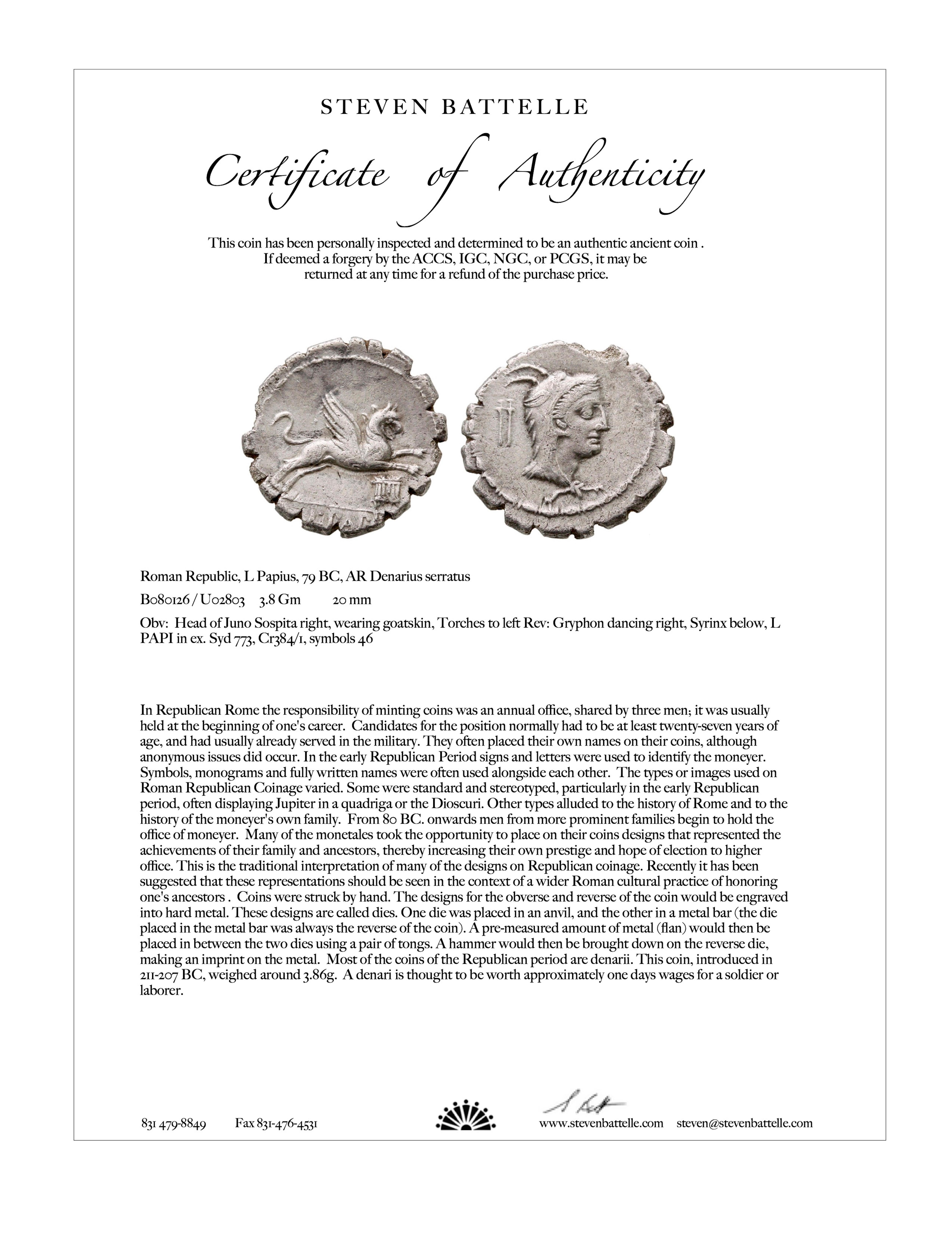 Ancient Roman 1st Century BC Griffin Coin Diamond 18K Gold Pendant 20 Inch Chain 3