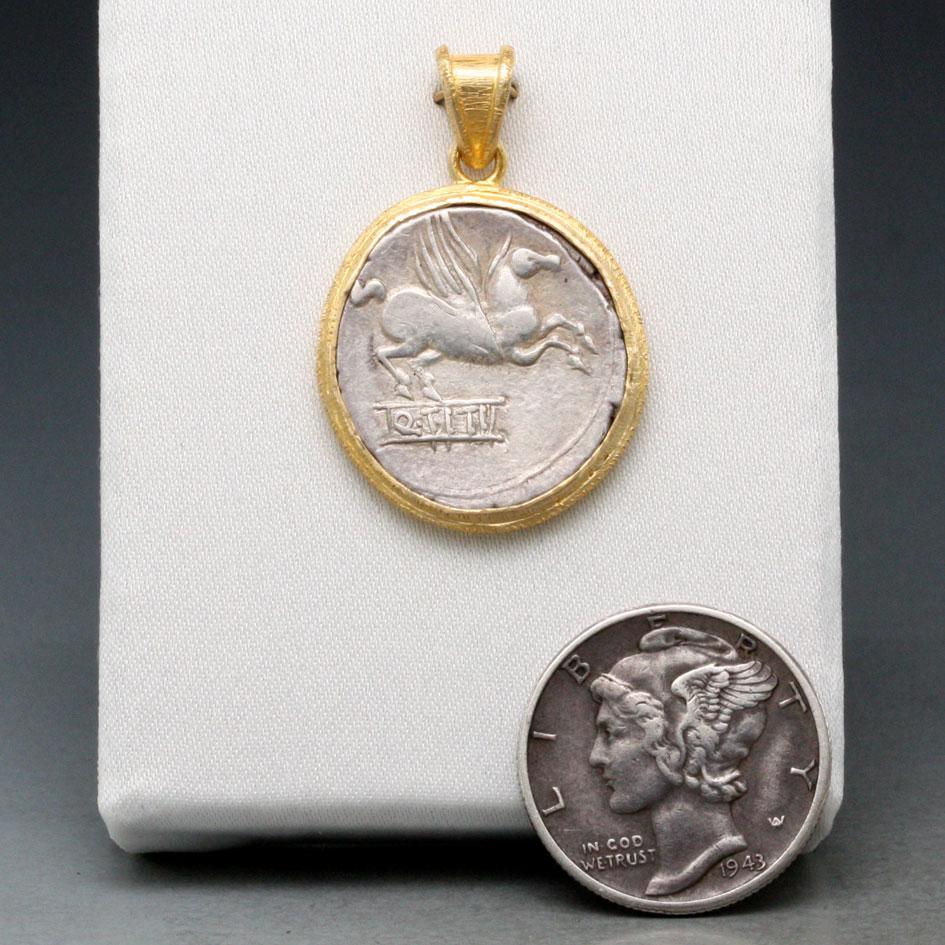 Ancient Roman 1st Century BC Pegasus Coin 18K Gold Pendant 5
