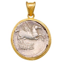 Ancient Roman 1st Century BC Pegasus Coin 18K Gold Pendant