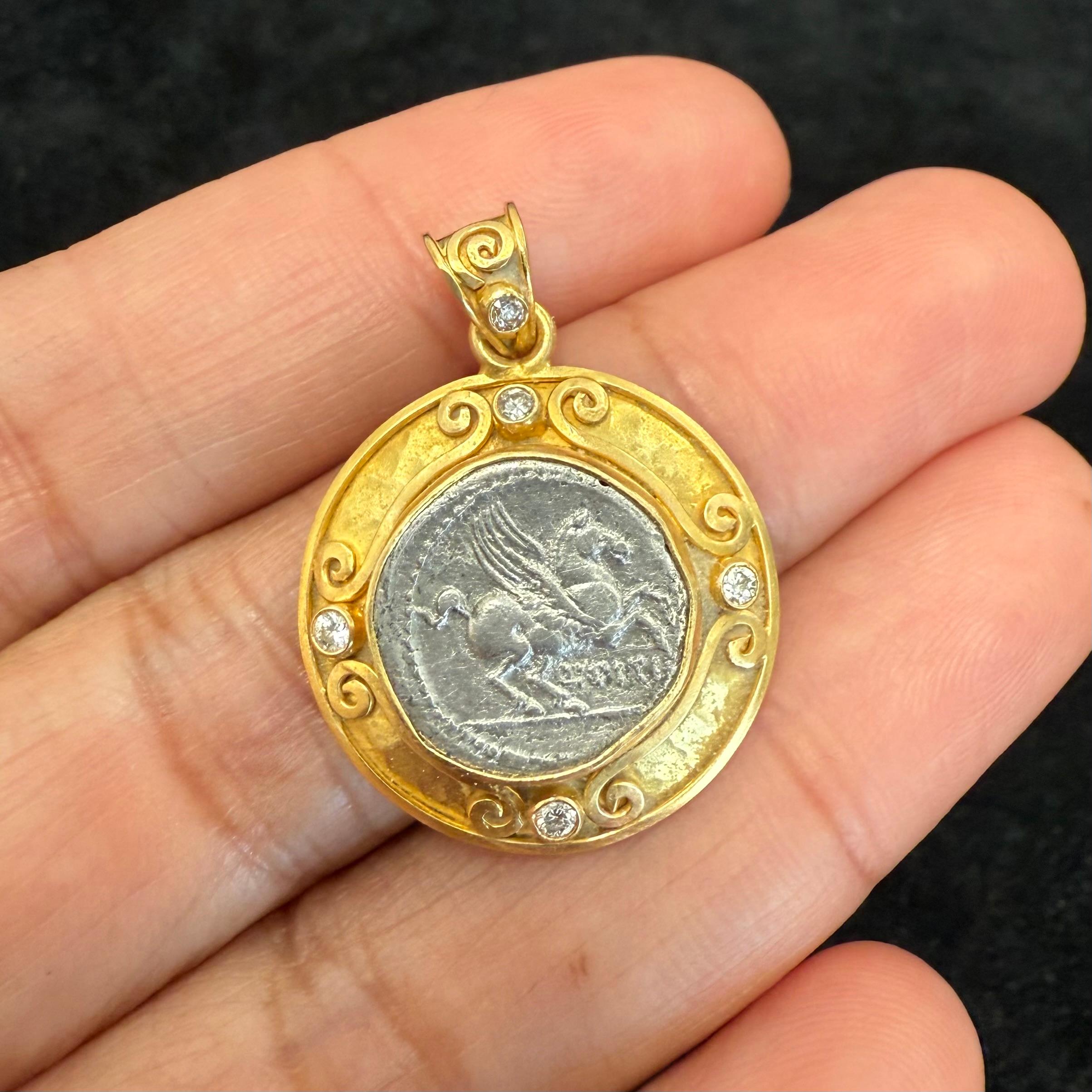 Pendentif en or 18 carats avec pièce de monnaie Pegasus de l'Antiquité romaine du 1er siècle avant J.-C. 1