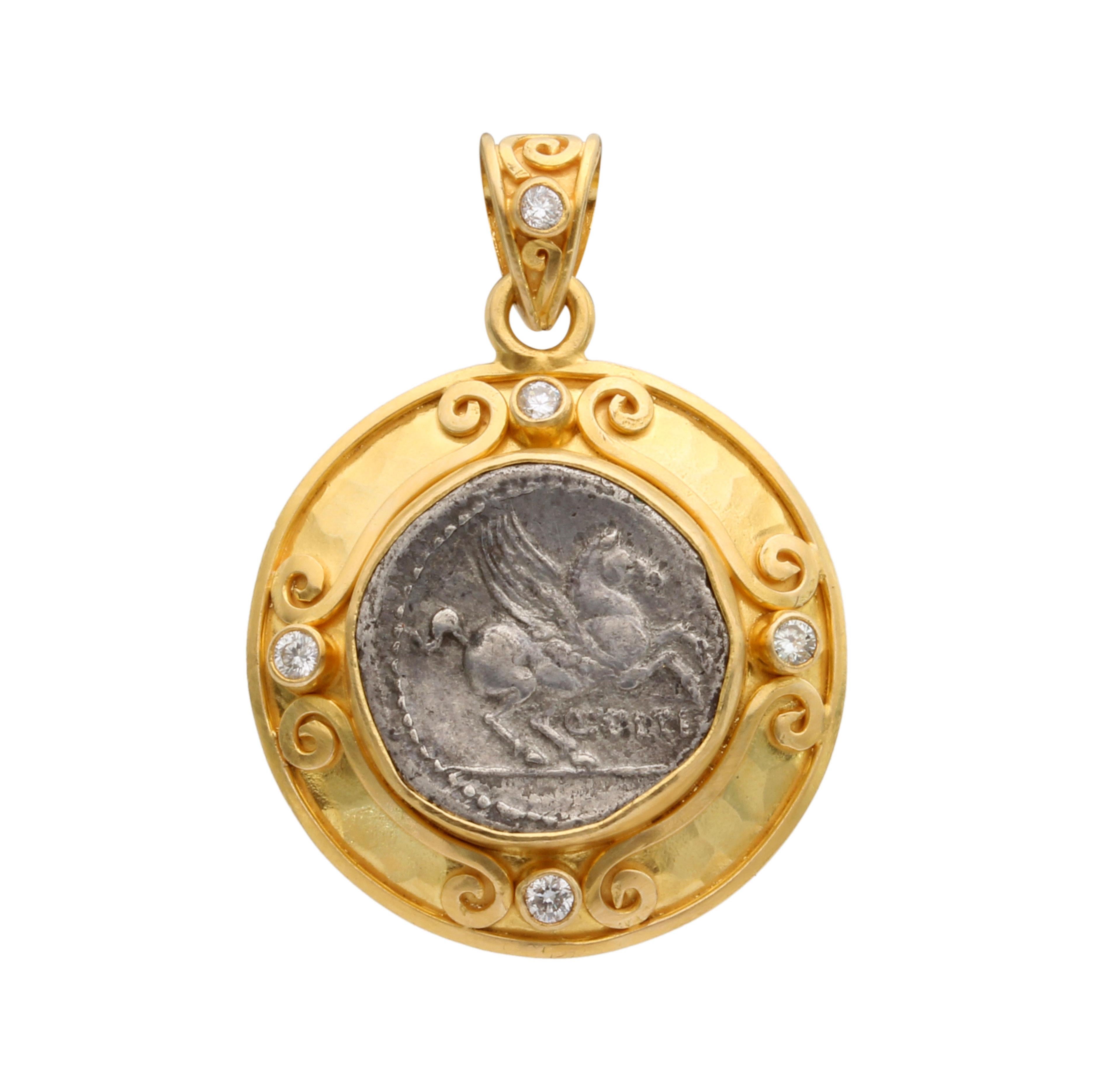 Pendentif en or 18 carats avec pièce de monnaie Pegasus de l'Antiquité romaine du 1er siècle avant J.-C. 2