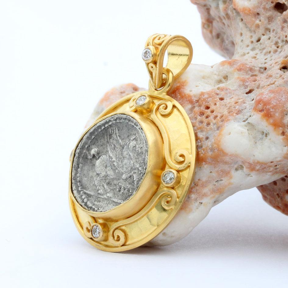 Pendentif en or 18 carats avec pièce de monnaie Pegasus de l'Antiquité romaine du 1er siècle avant J.-C. 3