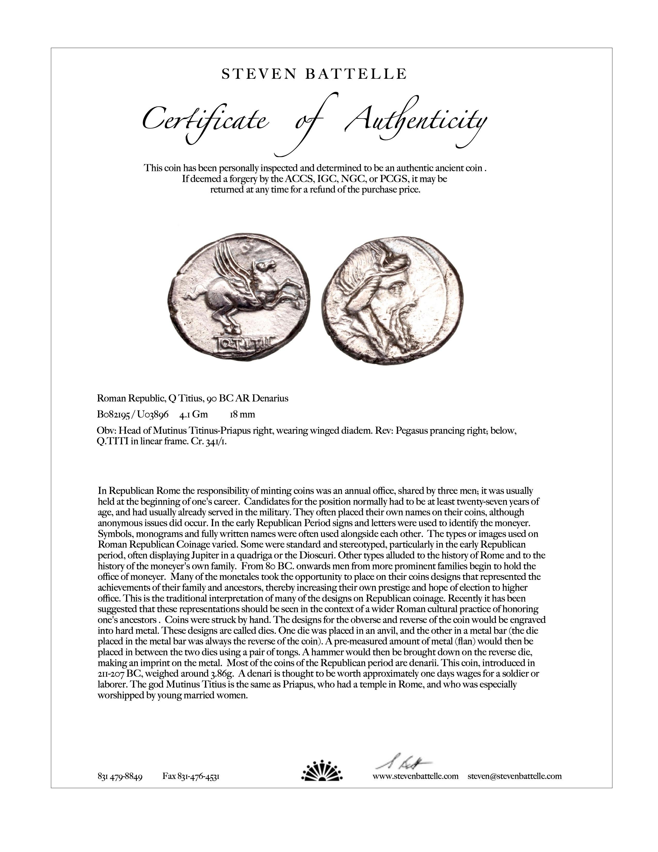 Ancient Roman 1st Century BC Pegasus Denarius Coin 18K Gold Pendant For Sale 5