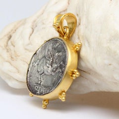 Ancient Roman 1st Century BC Pegasus Denarius Coin 18K Gold Pendant