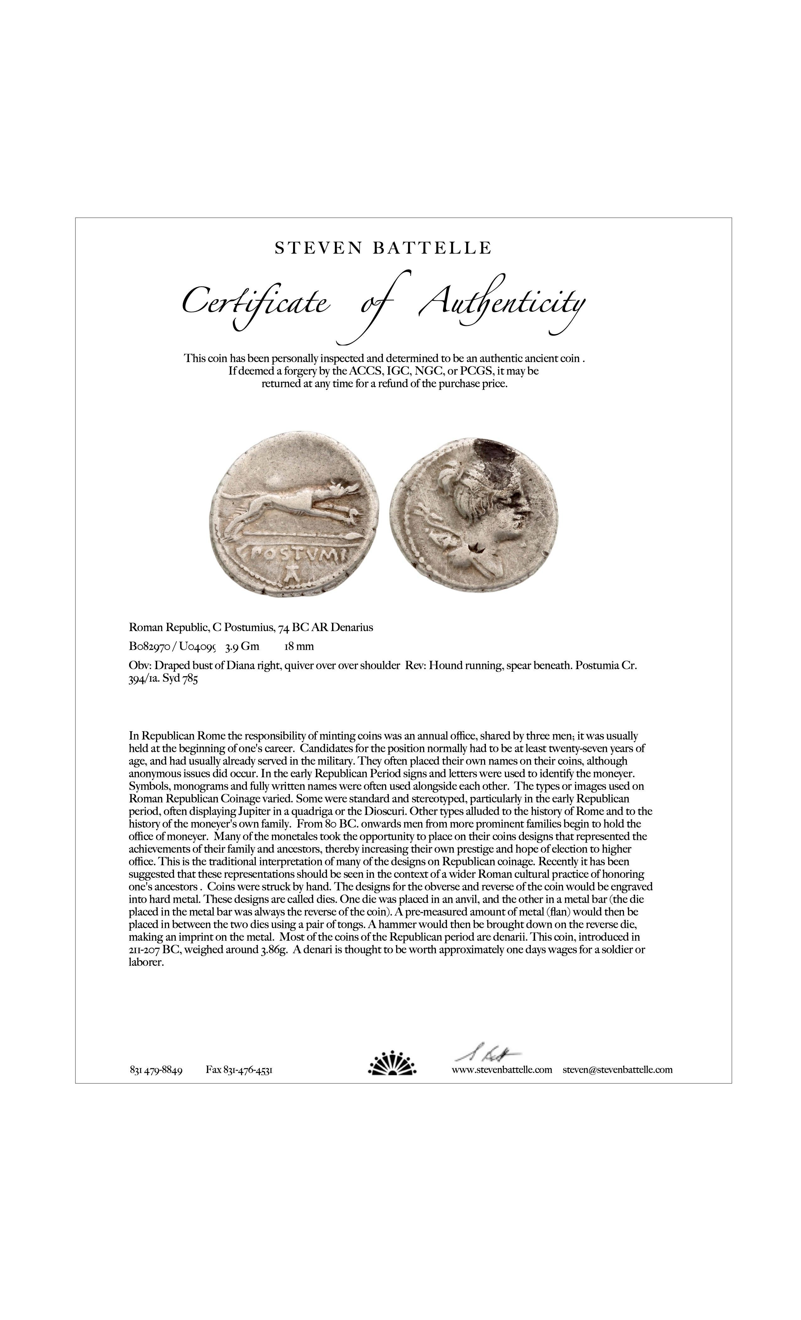 Pendentif en or 18 carats, pièce de monnaie en forme de chien courant de l'Antiquité romaine du 1er siècle avant J.-C., avec diamants en vente 9