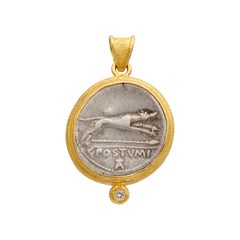 Antike römische 1. Jahrhundert v. Chr. Running Hound Münze Diamant 18K Gold-Anhänger