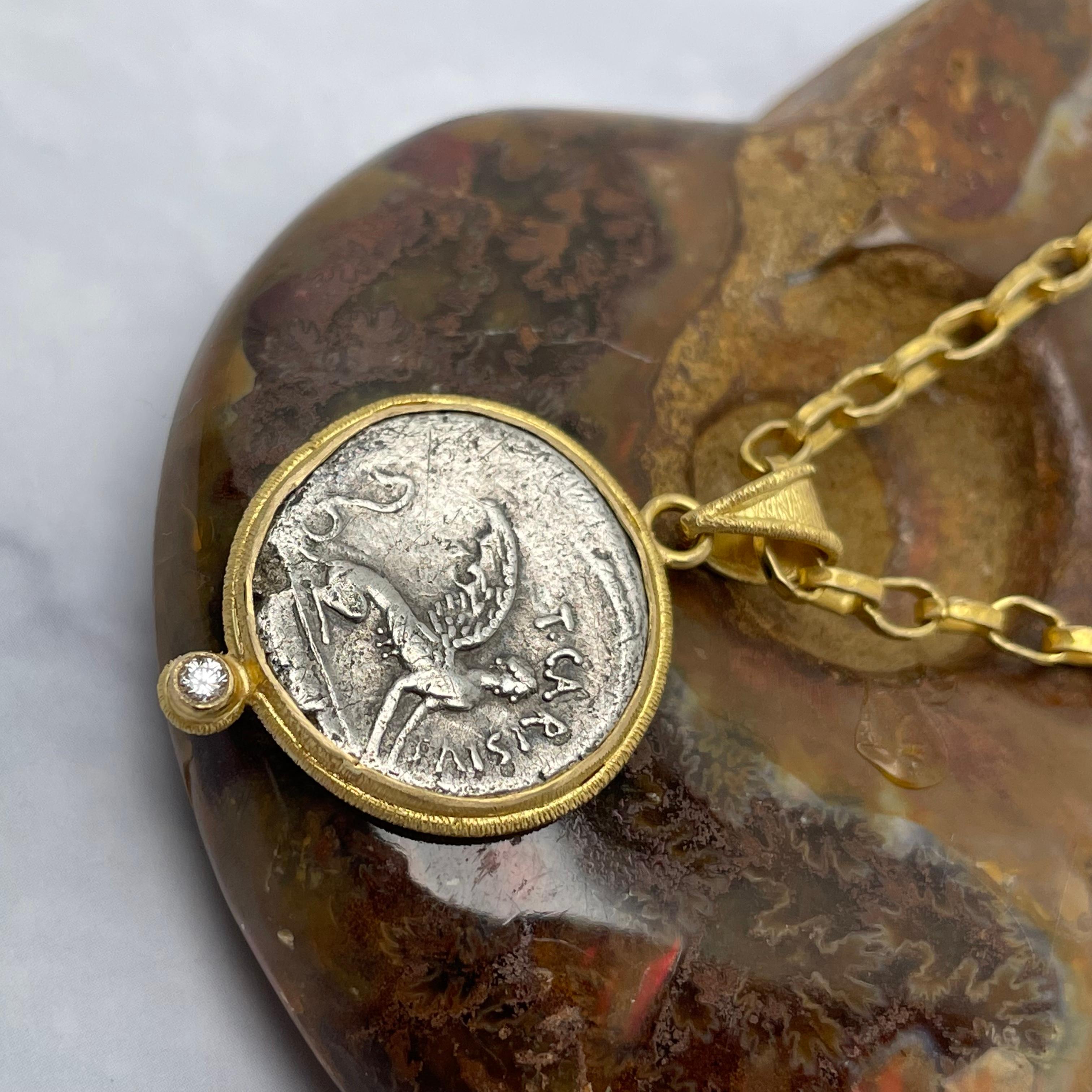 Ancient Roman 1st Century BC Sphinx Coin Diamond 18K Gold Pendant 4