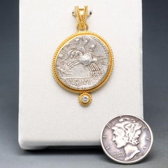 Ancient Roman 1st Century BC Three Horseman Coin Diamond 18K Gold Pendant