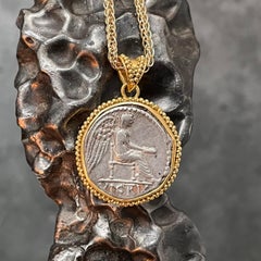 Ancient Roman 1st Century BC Victoria Coin 22K Gold Pendant