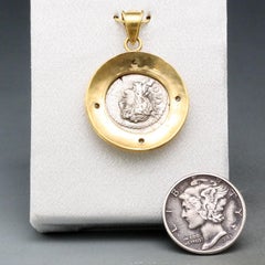 Ancient Roman 1st Century BC Victoria Coin Diamonds 18K Gold Pendant