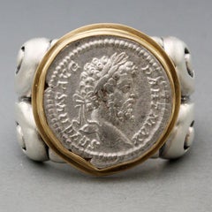 Ancient Roman 2nd Century AD Septimius Severus Coin Sterling 18K Gold Mens Ring