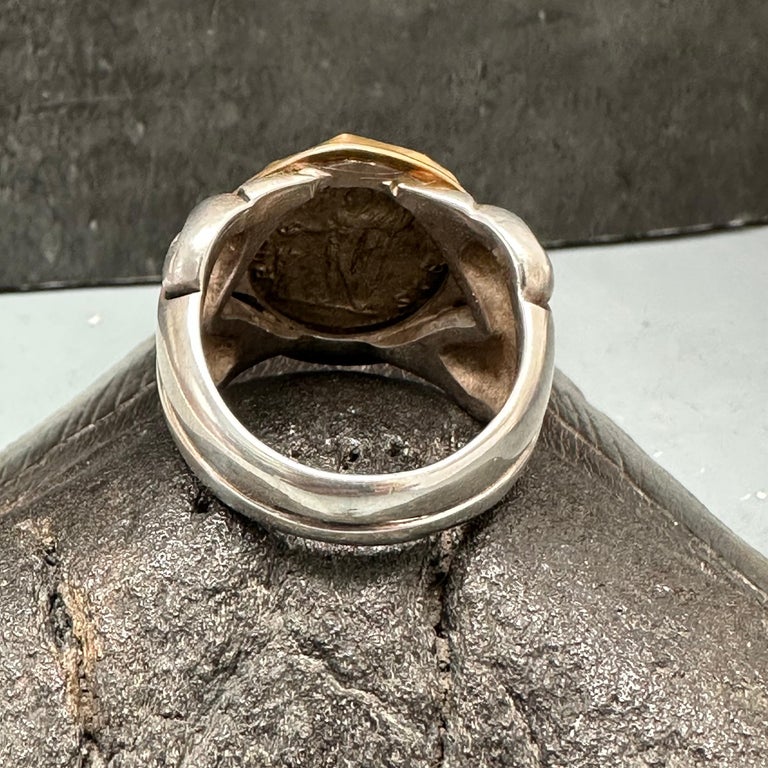Bague pour homme en or 18 carats, pièce de monnaie romaine du IIe