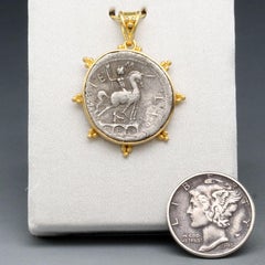 Ancient Roman 2nd Century BC Equestrian Coin 18K Gold Pendant