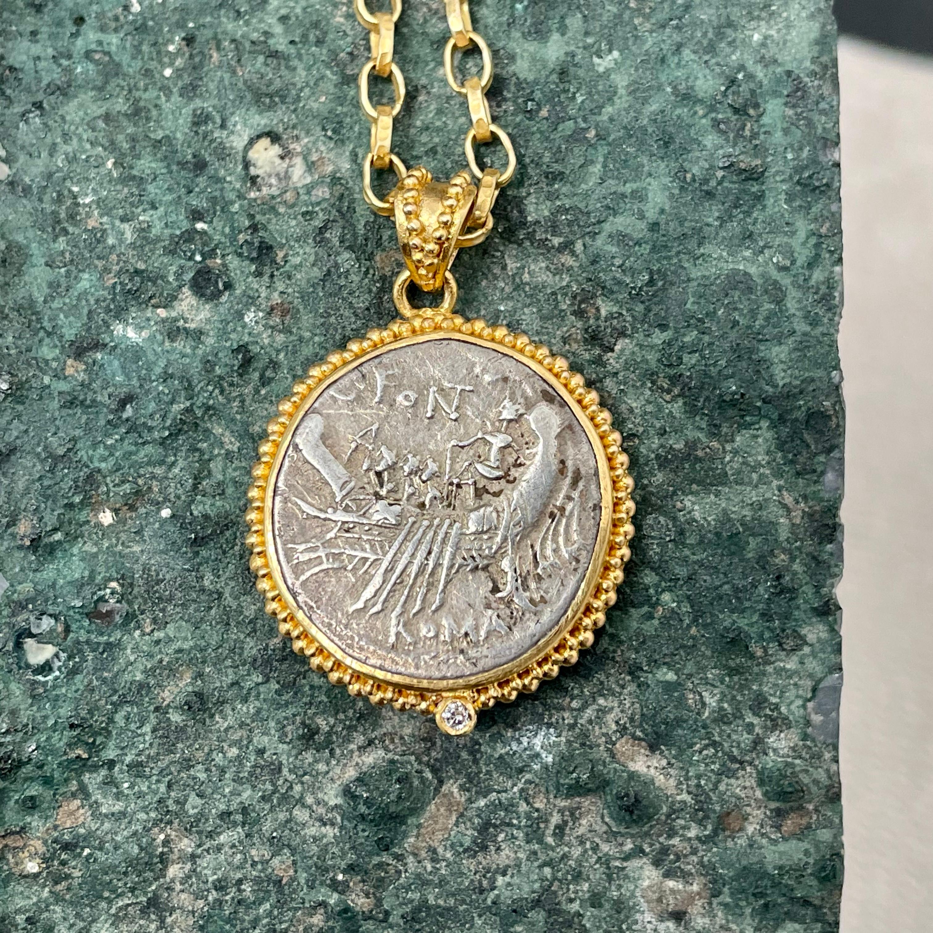 Classical Roman Ancient Roman 2nd Century BC Galley Coin 22K Gold Pendant For Sale