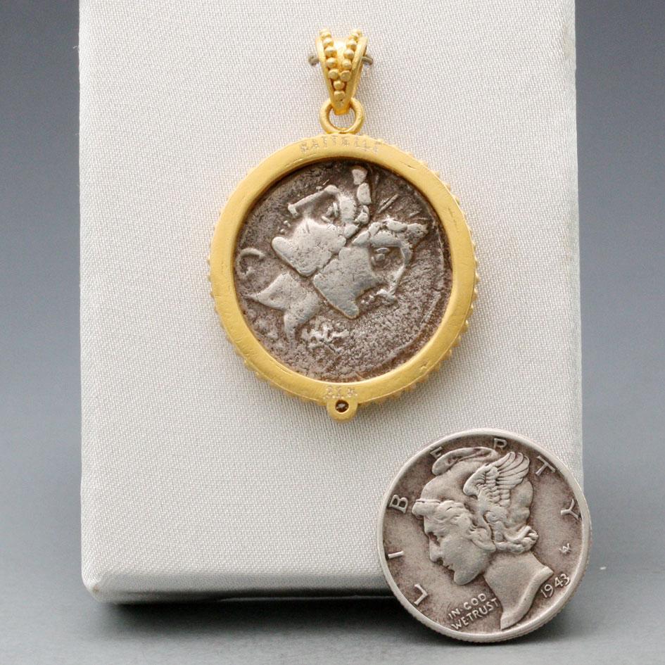Ancient Roman 2nd Century BC Galley Coin 22K Gold Pendant For Sale 1
