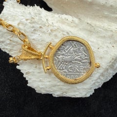 Ancient Roman 2nd Century BC Goddess Roma Coin 18K Gold Pendant