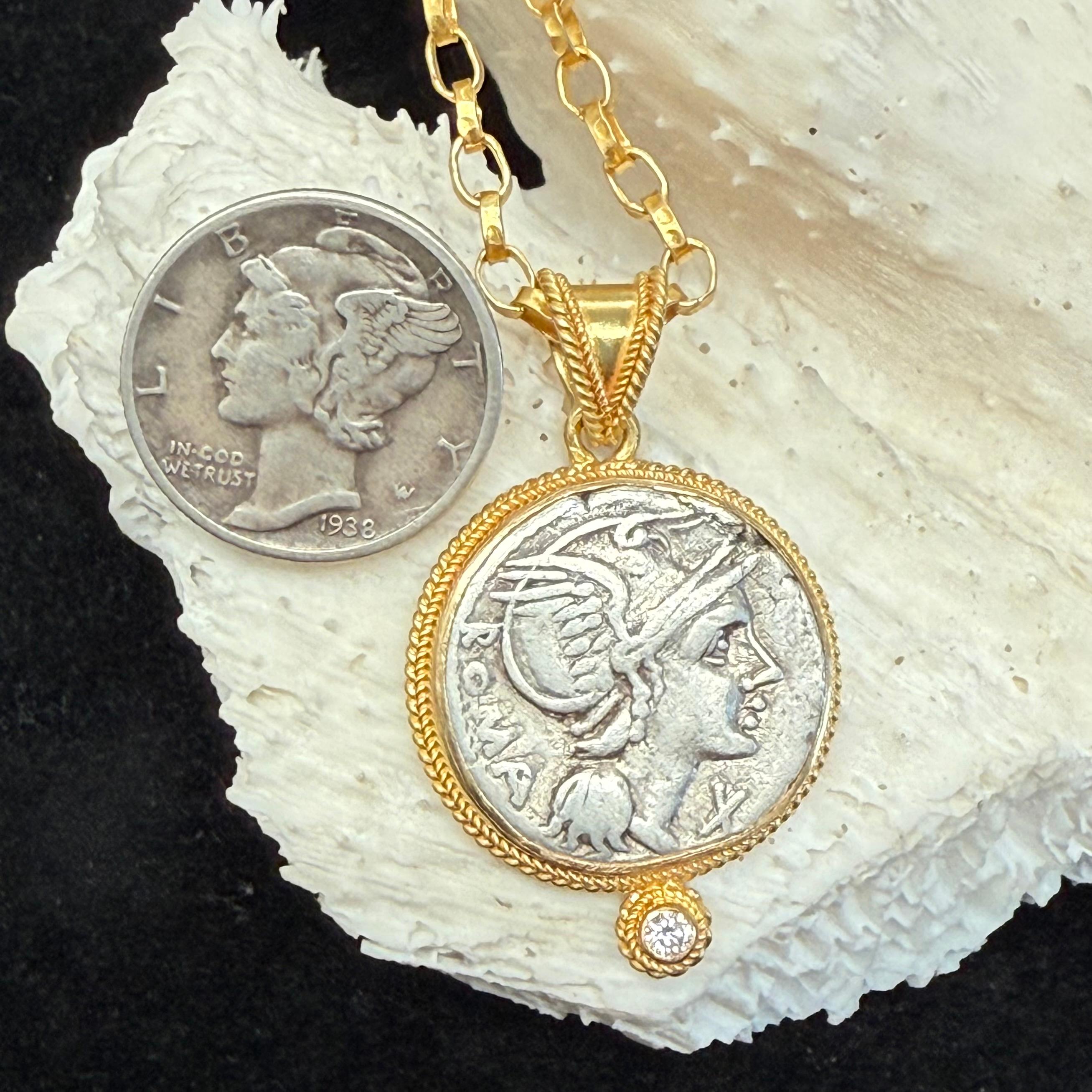 Colgante de oro de 18 quilates con diamantes de la diosa Roma de la Antigua Roma del siglo II a.C. en venta 4