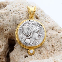 Ancient Roman 2nd Century BC Goddess Roma Diamond 18K Gold Pendant