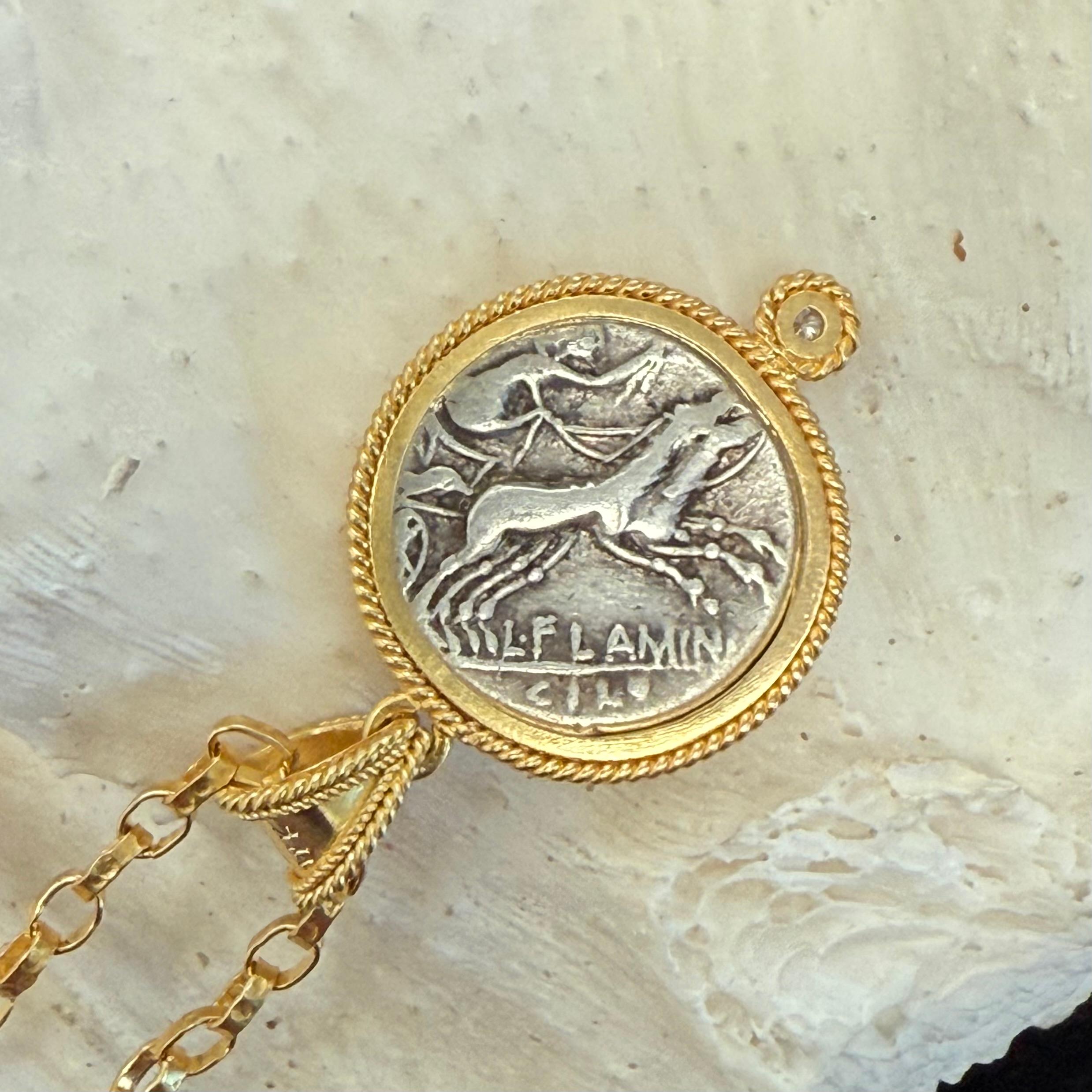 Colgante de oro de 18 quilates con diamantes de la diosa Roma de la Antigua Roma del siglo II a.C. en venta 3