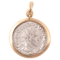 Ancient Roman 2rd Century Emperor Trajan Decius Coin Silver 18K Gold Pendant