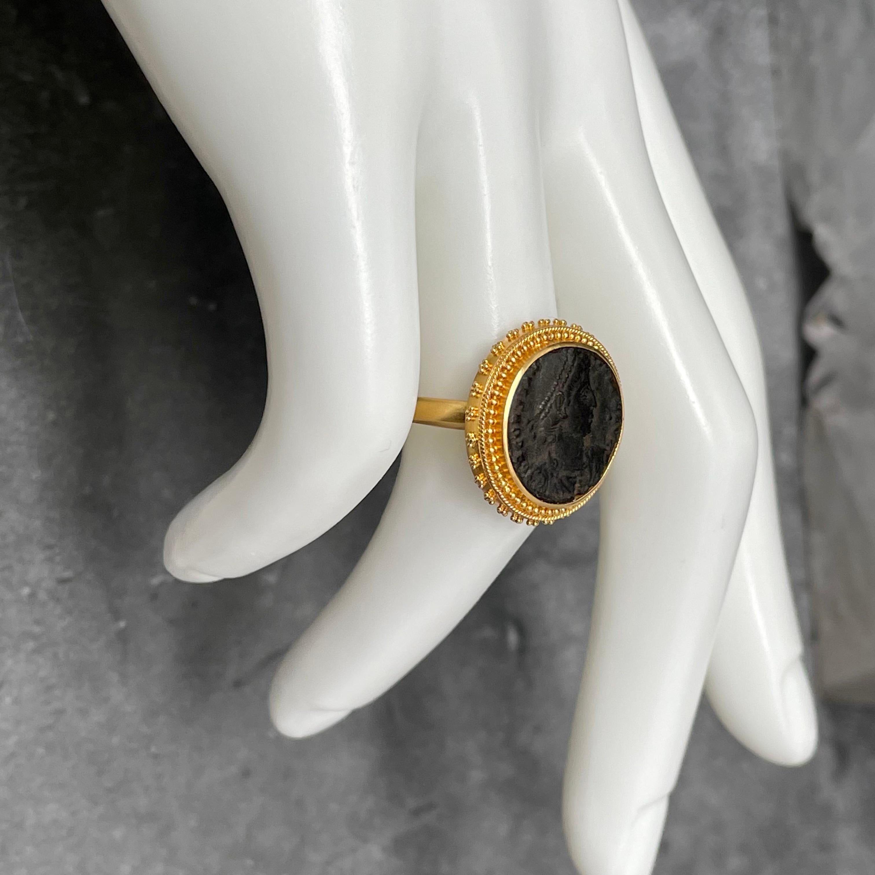 Ancient Roman 3rd Century Constantius II Coin 22K Gold Ring 2