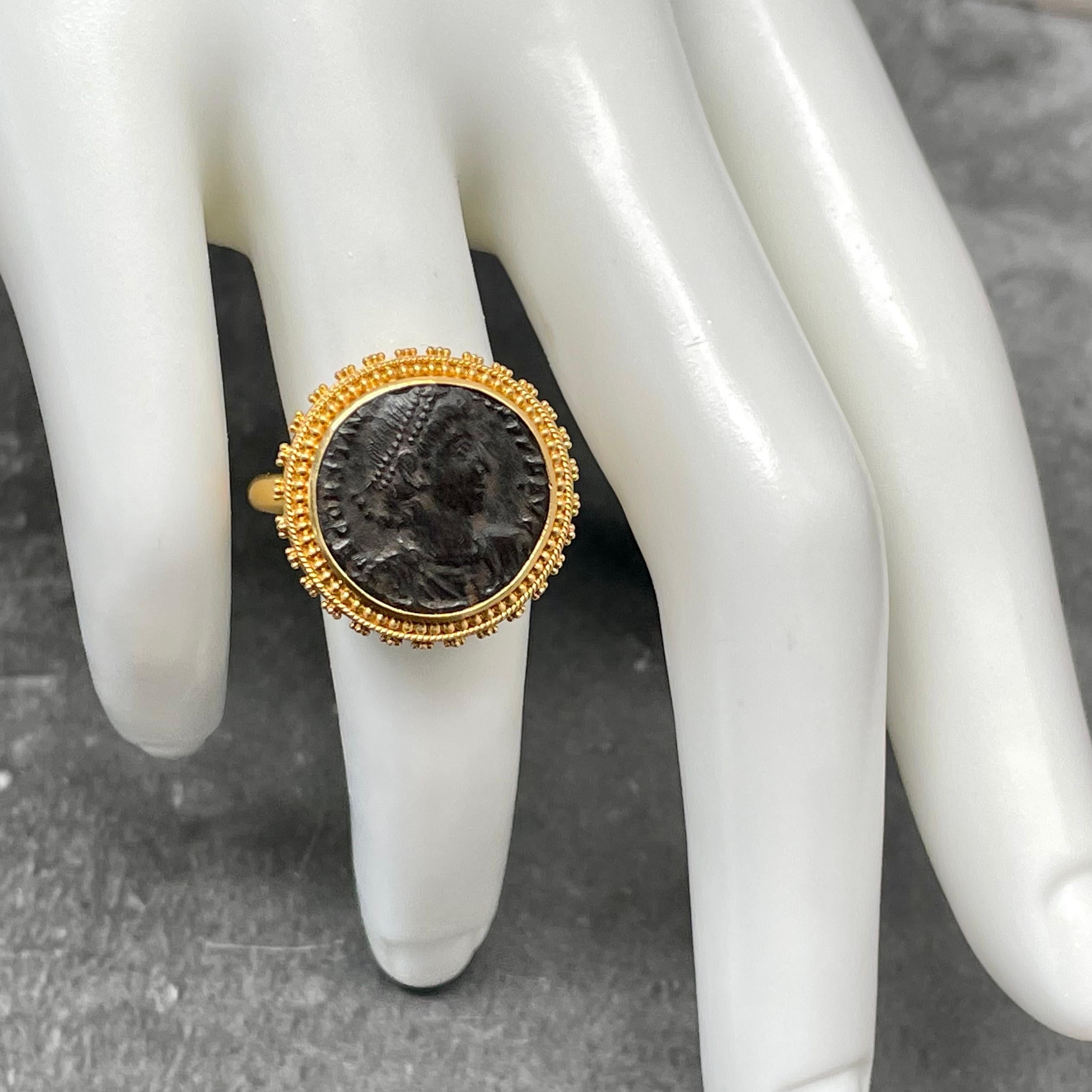 Ancient Roman 3rd Century Constantius II Coin 22K Gold Ring 3